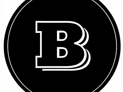 Black circle with a white 'B' logo on a white background