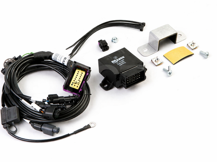 Automotive wiring harness and connectors on a white background
