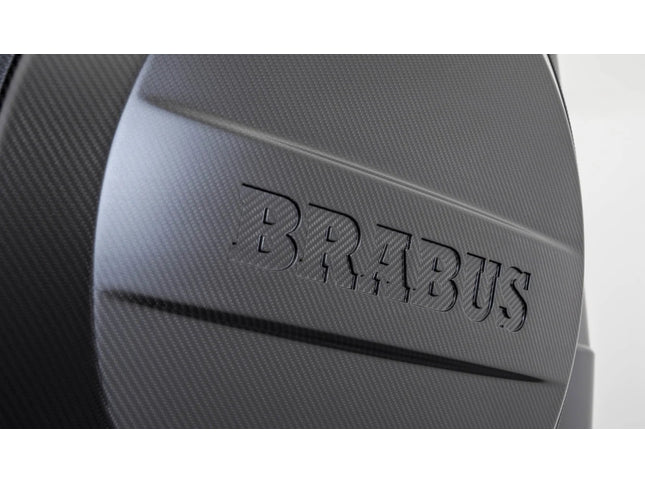 Close-up of a Brabus logo on a textured surface